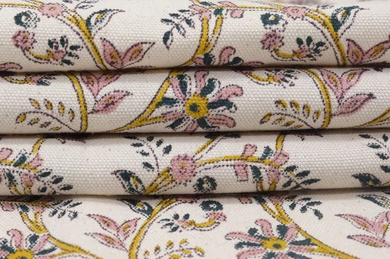 Handmade Block Printed Pink & Pastel Duck Canvas Fabric – Varanasi