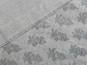 Hand Block Print Grey FloralThick Linen Fabric  - Khajur Butta