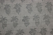 Hand Block Print Grey FloralThick Linen Fabric  - Khajur Butta