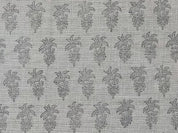 Hand Block Print Grey FloralThick Linen Fabric  - Khajur Butta