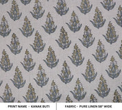 Handcrafted Block Print Floral Green & Gray Pure Fabric - Kanak Buti