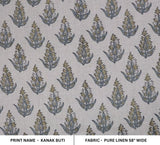 Handcrafted Block Print Floral Green & Gray Pure Fabric - Kanak Buti
