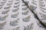 Handcrafted Block Print Floral Green & Gray Pure Fabric - Kanak Buti