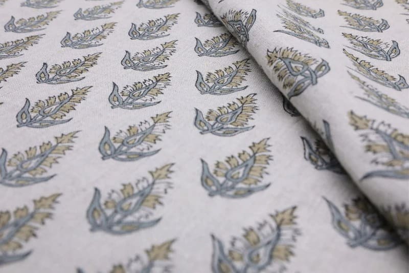 Handcrafted Block Print Floral Green & Gray Pure Fabric - Kanak Buti