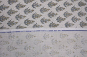 Handcrafted Block Print Floral Green & Gray Pure Fabric - Kanak Buti