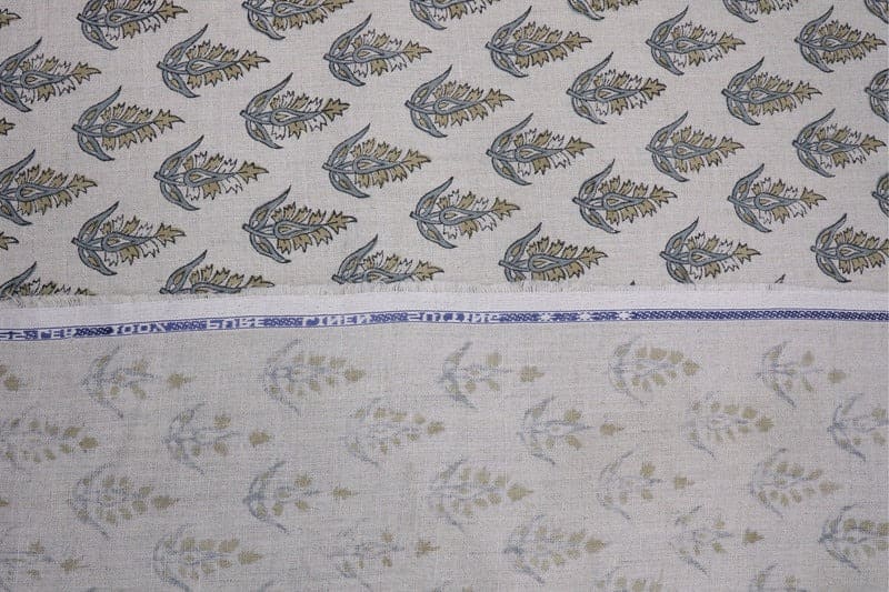 Handcrafted Block Print Floral Green & Gray Pure Fabric - Kanak Buti