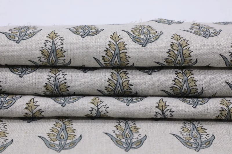 Handcrafted Block Print Floral Green & Gray Pure Fabric - Kanak Buti