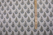 Handcrafted Block Print Floral Green & Gray Pure Fabric - Kanak Buti