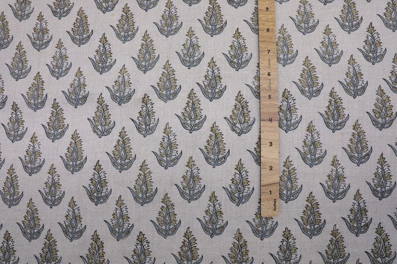Handcrafted Block Print Floral Green & Gray Pure Fabric - Kanak Buti