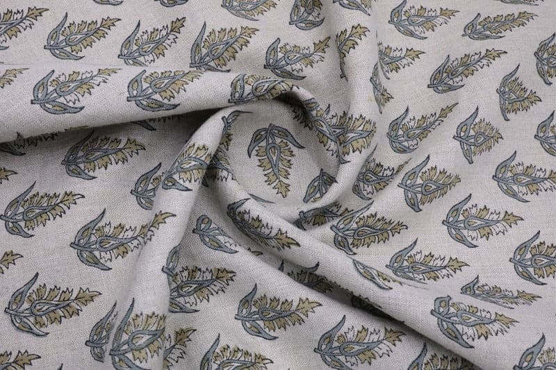 Handcrafted Block Print Floral Green & Gray Pure Fabric - Kanak Buti
