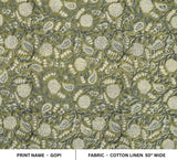 Hand Block Print Floral Linen Fabric for Home Decor - Gopi