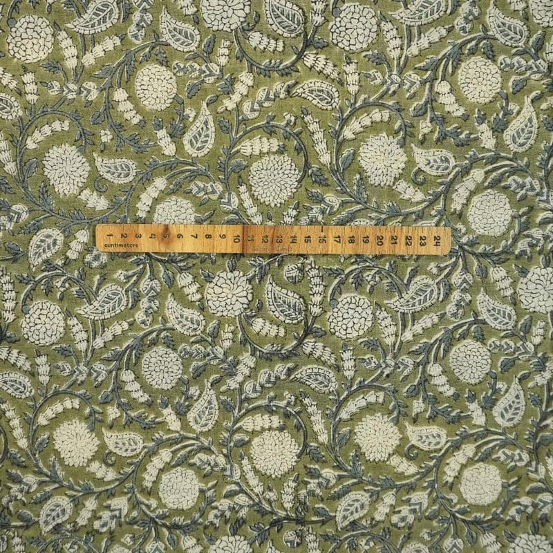 Hand Block Print Floral Linen Fabric for Home Decor - Gopi