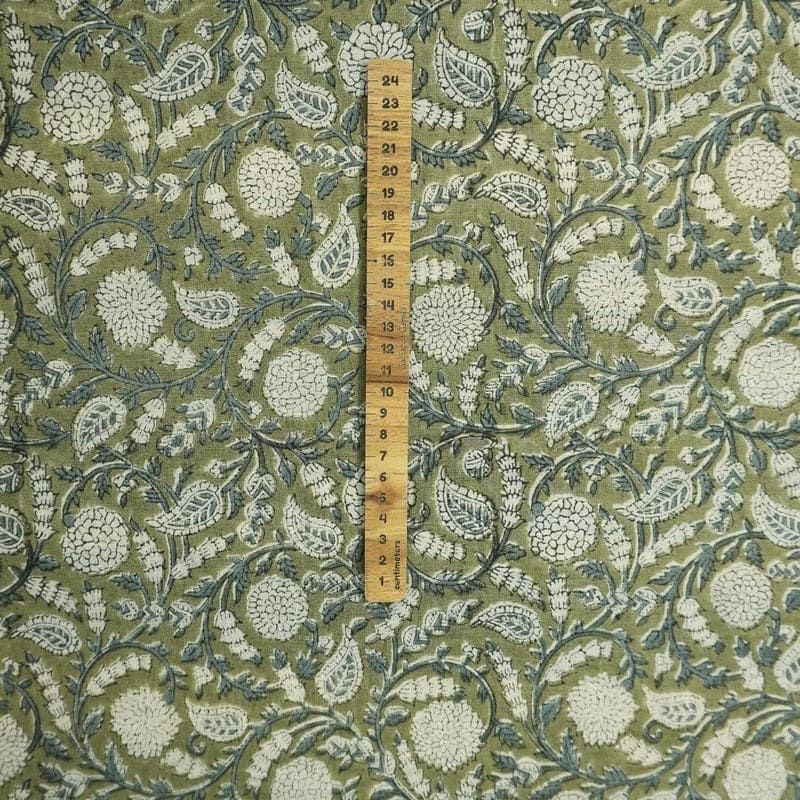 Hand Block Print Floral Linen Fabric for Home Decor - Gopi