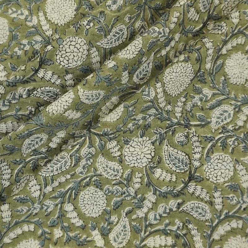 Hand Block Print Floral Linen Fabric for Home Decor - Gopi