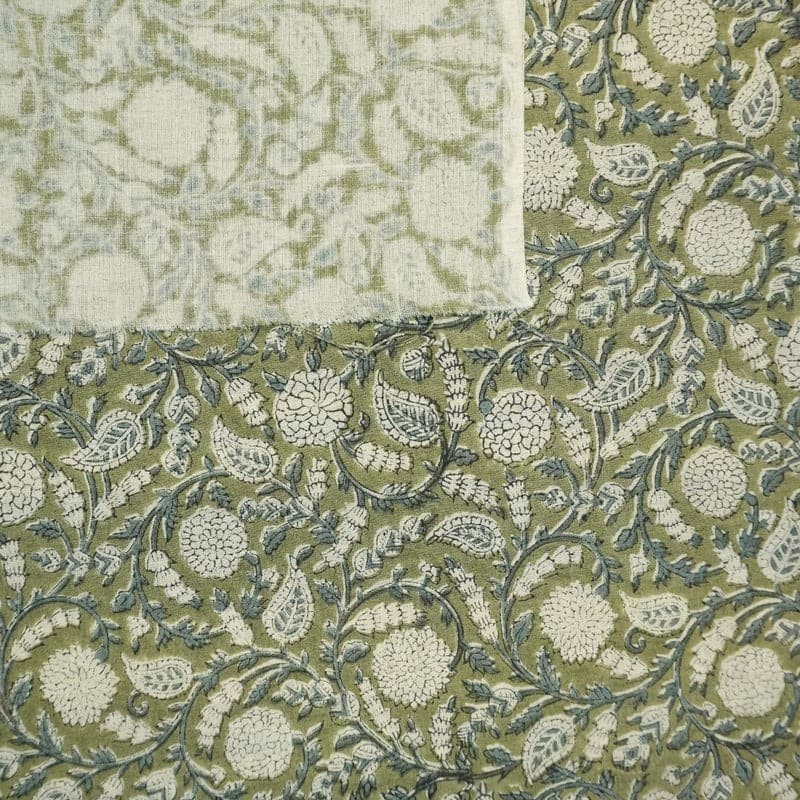 Hand Block Print Floral Linen Fabric for Home Decor - Gopi