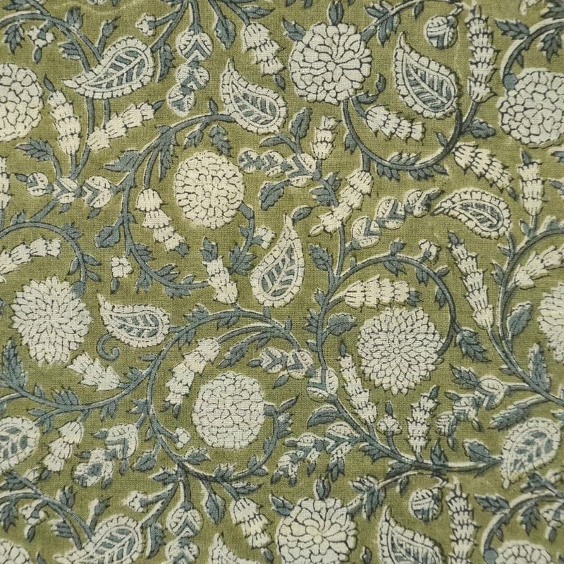 Hand Block Print Floral Linen Fabric for Home Decor - Gopi