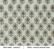 Hand Block Print Floral Motif Viscose Linen Fabric- Gurukul