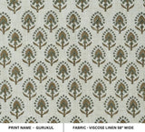 Hand Block Print Floral Motif Viscose Linen Fabric- Gurukul