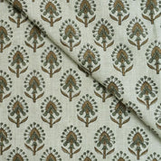 Hand Block Print Floral Motif Viscose Linen Fabric- Gurukul