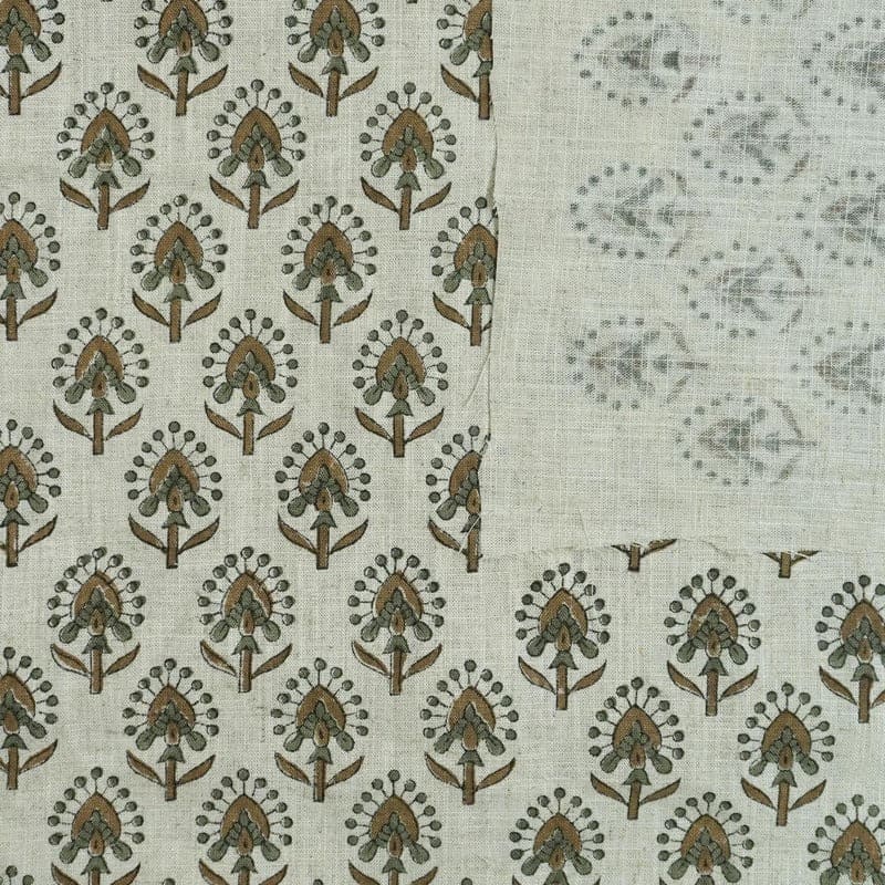 Hand Block Print Floral Motif Viscose Linen Fabric- Gurukul