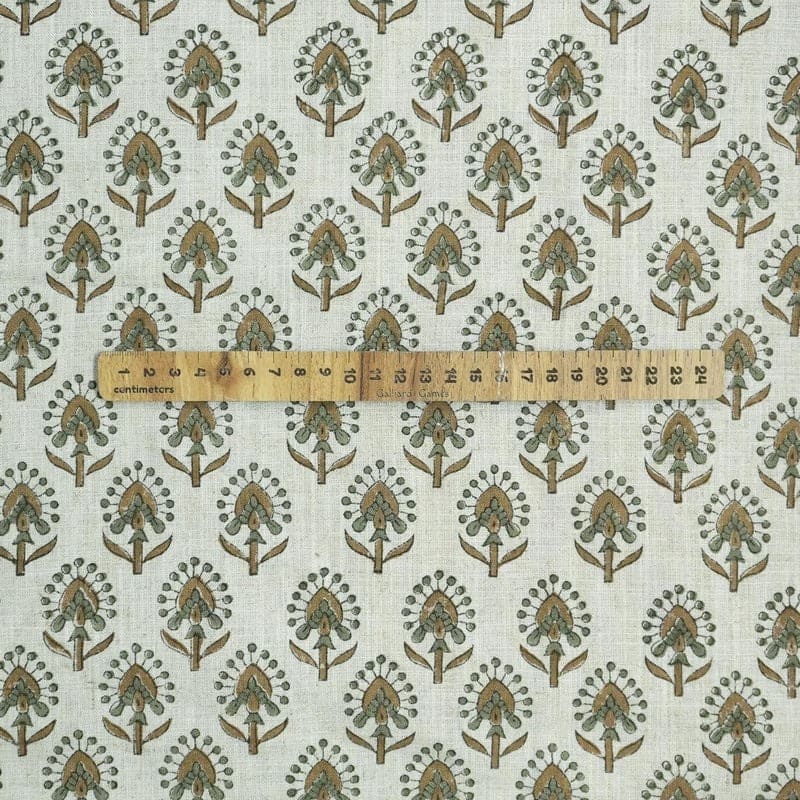Hand Block Print Floral Motif Viscose Linen Fabric- Gurukul