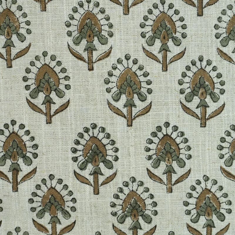 Hand Block Print Floral Motif Viscose Linen Fabric- Gurukul