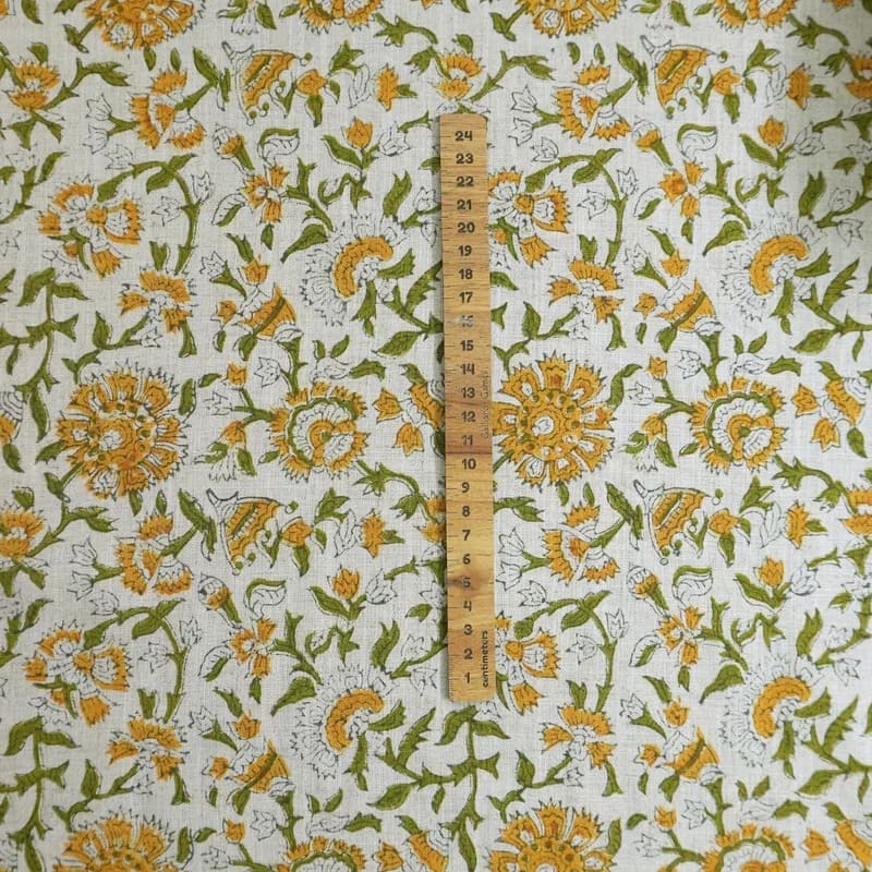 Hand Block Print Floral Viscose Linen Fabric 58" Pushplata