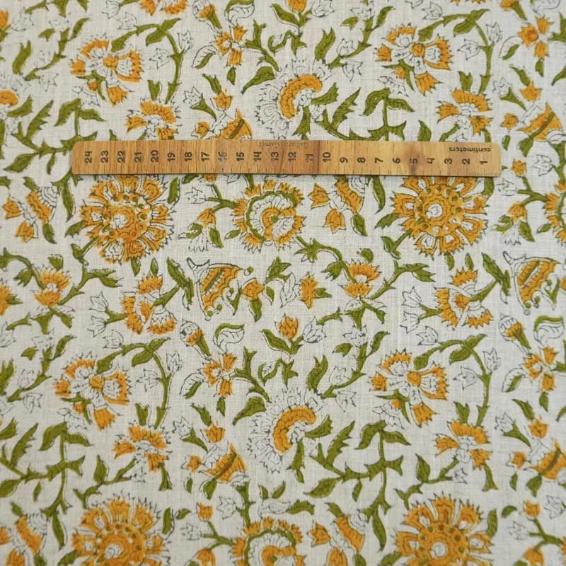 Hand Block Print Floral Viscose Linen Fabric 58" Pushplata