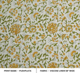 Hand Block Print Floral Viscose Linen Fabric 58" Pushplata