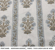 Hand Block Printed Gray & Green Linen Cushion Fabric - Morpankh