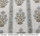 Hand Block Printed Gray & Green Linen Cushion Fabric - Morpankh