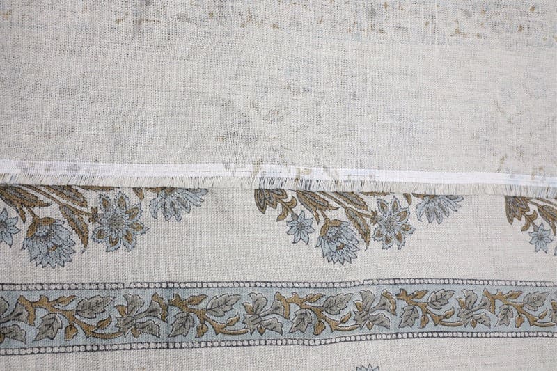Hand Block Printed Gray & Green Linen Cushion Fabric - Morpankh