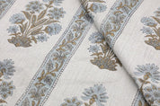 Hand Block Printed Gray & Green Linen Cushion Fabric - Morpankh