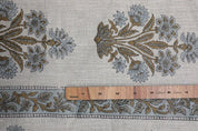 Hand Block Printed Gray & Green Linen Cushion Fabric - Morpankh