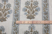 Hand Block Printed Gray & Green Linen Cushion Fabric - Morpankh