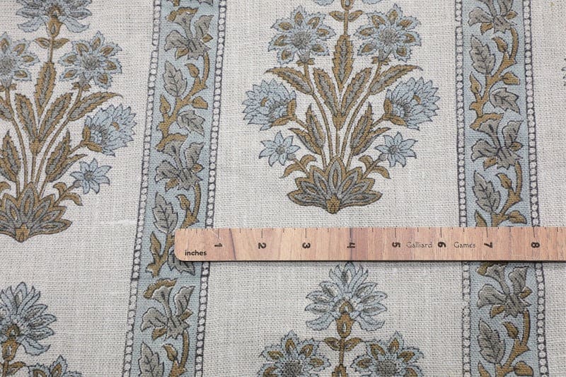 Hand Block Printed Gray & Green Linen Cushion Fabric - Morpankh