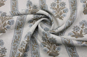 Hand Block Printed Gray & Green Linen Cushion Fabric - Morpankh