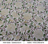 Hand Block Printed Gray & Mustard Thick Linen Fabric - Karwachauth