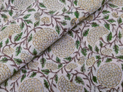 Hand Block Printed Gray & Mustard Thick Linen Fabric - Karwachauth