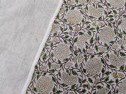 Hand Block Printed Gray & Mustard Thick Linen Fabric - Karwachauth
