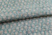 Hand Block Print Green Floral Linen Fabric for Sofa - Tulsi Buti