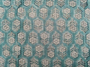 Hand Block Print Green Floral Linen Fabric for Sofa - Tulsi Buti
