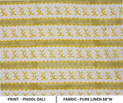 Hand Block Print Mustard & Green Floral Pure Linen Fabric - Phool Dali