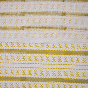 Hand Block Print Mustard & Green Floral Pure Linen Fabric - Phool Dali