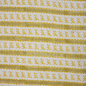 Hand Block Print Mustard & Green Floral Pure Linen Fabric - Phool Dali