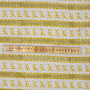 Hand Block Print Mustard & Green Floral Pure Linen Fabric - Phool Dali