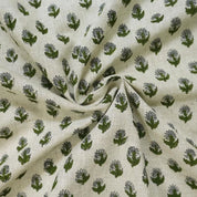 Hand Block Print Green & Pastel Linen Fabric for Curtain – Baby Flower