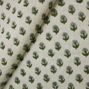 Hand Block Print Green & Pastel Linen Fabric for Curtain – Baby Flower