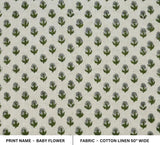 Hand Block Print Green & Pastel Linen Fabric for Curtain – Baby Flower