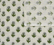 Hand Block Print Green & Pastel Linen Fabric for Curtain – Baby Flower